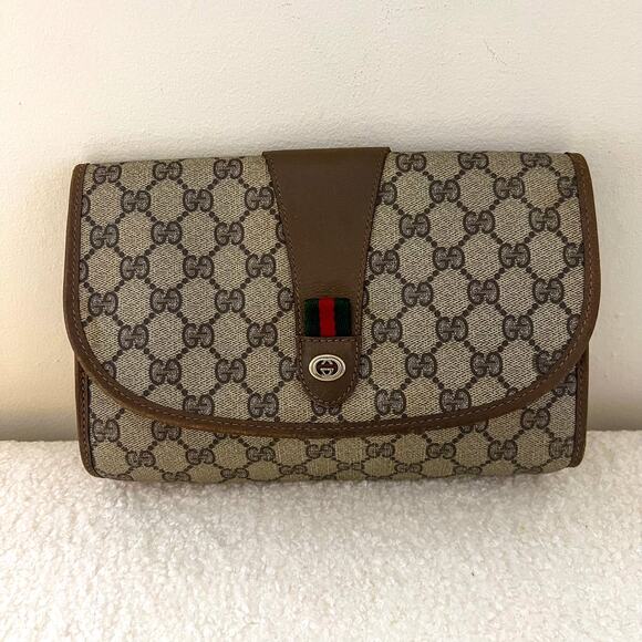 GUCCI GG Ophidia Monogram Coated Canvas and Leather Clutch - Picture 1 of 14